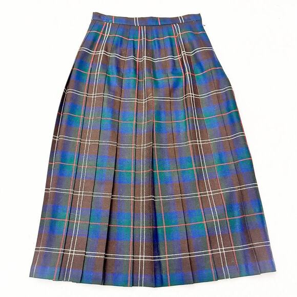 Deans of Scotland Green Wool Tartan Plaid Midi A-Line Patterend Skirt Size 10 - Picture 1 of 6
